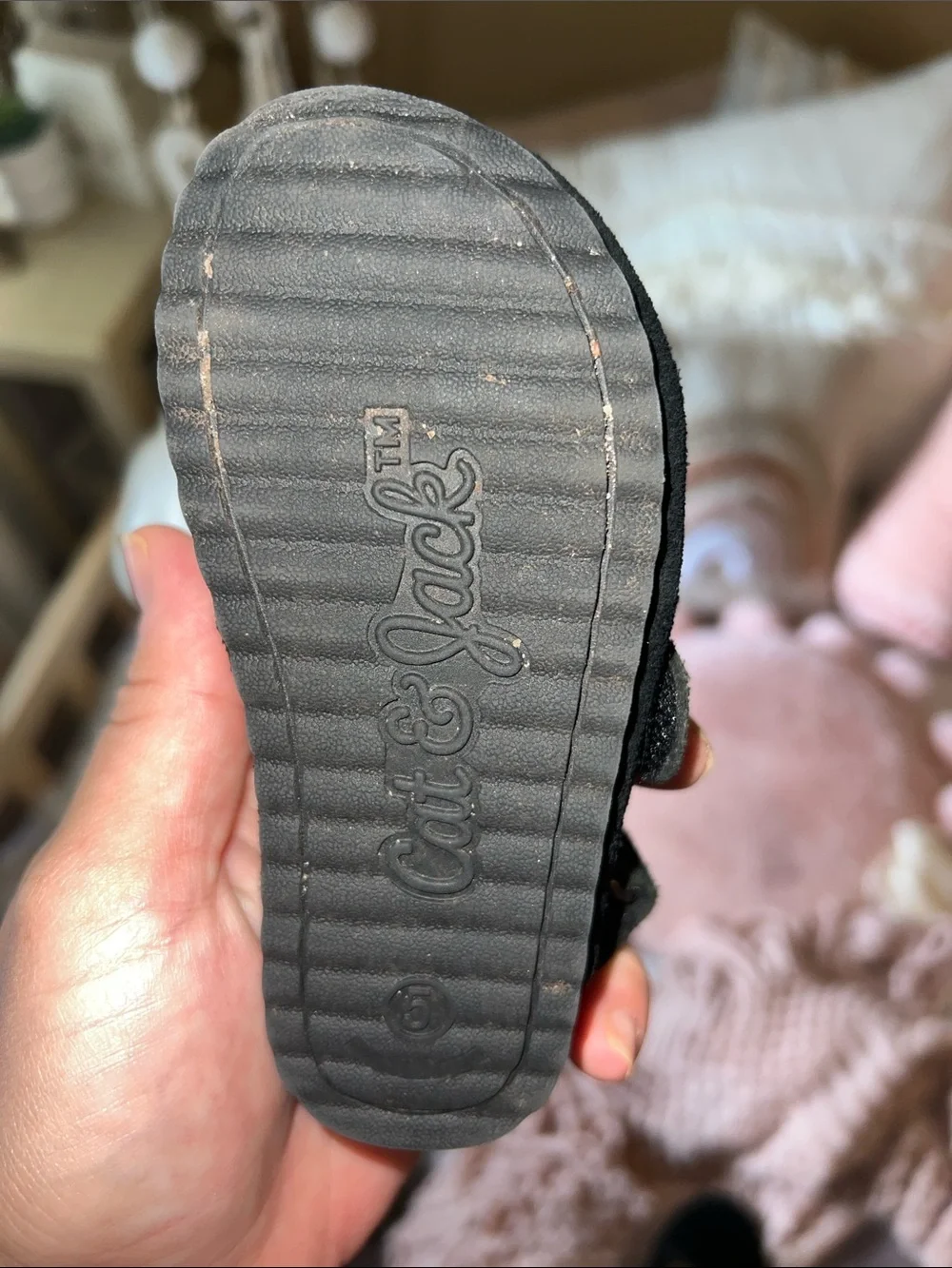 Cat & Jack Black Suede Buckle Back Kids Shoe